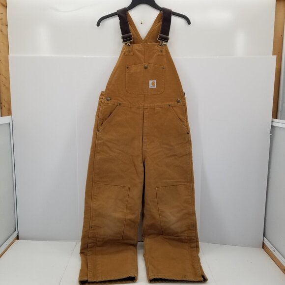 Carhartt Yth Size 12 Brown Canvas Insulated Overalls RN 13706 Double Kne… - Picture 1 of 12